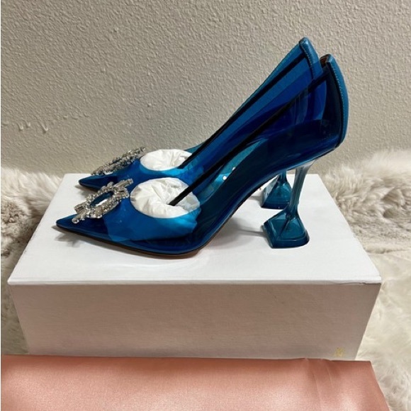 New Amina Muaddi Begum Glass Blue 95mm Pvc Pumps - Picture 5 of 10
